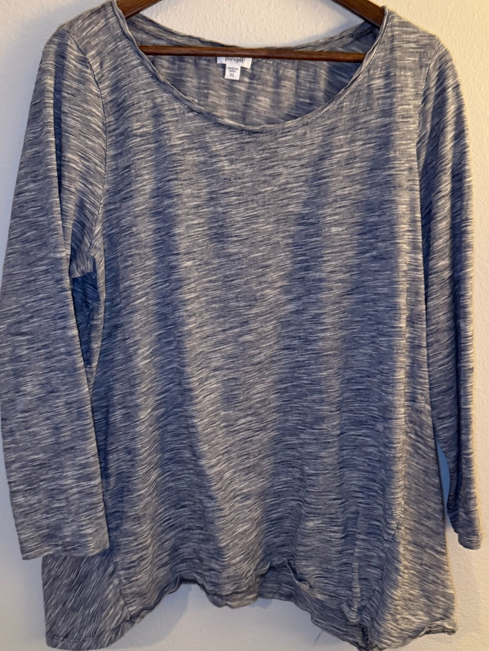 Women's Long Sleeve Scoop Neck Top in Navy and White